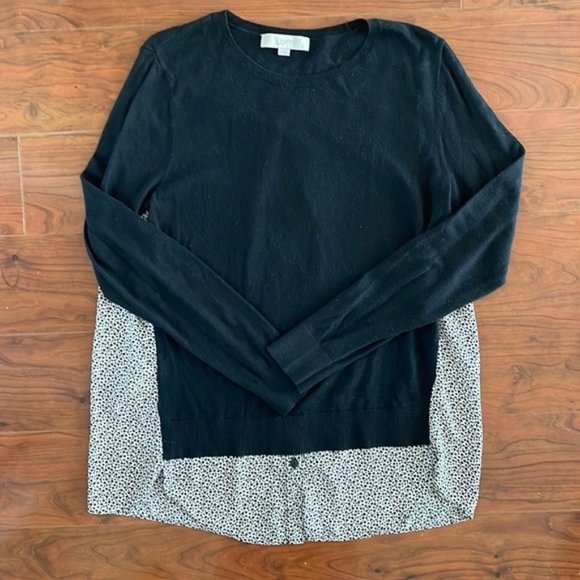 Tops - Loft Black Light Long Sleeve Sweater Sheer Star Cheetah Print Back Blouse